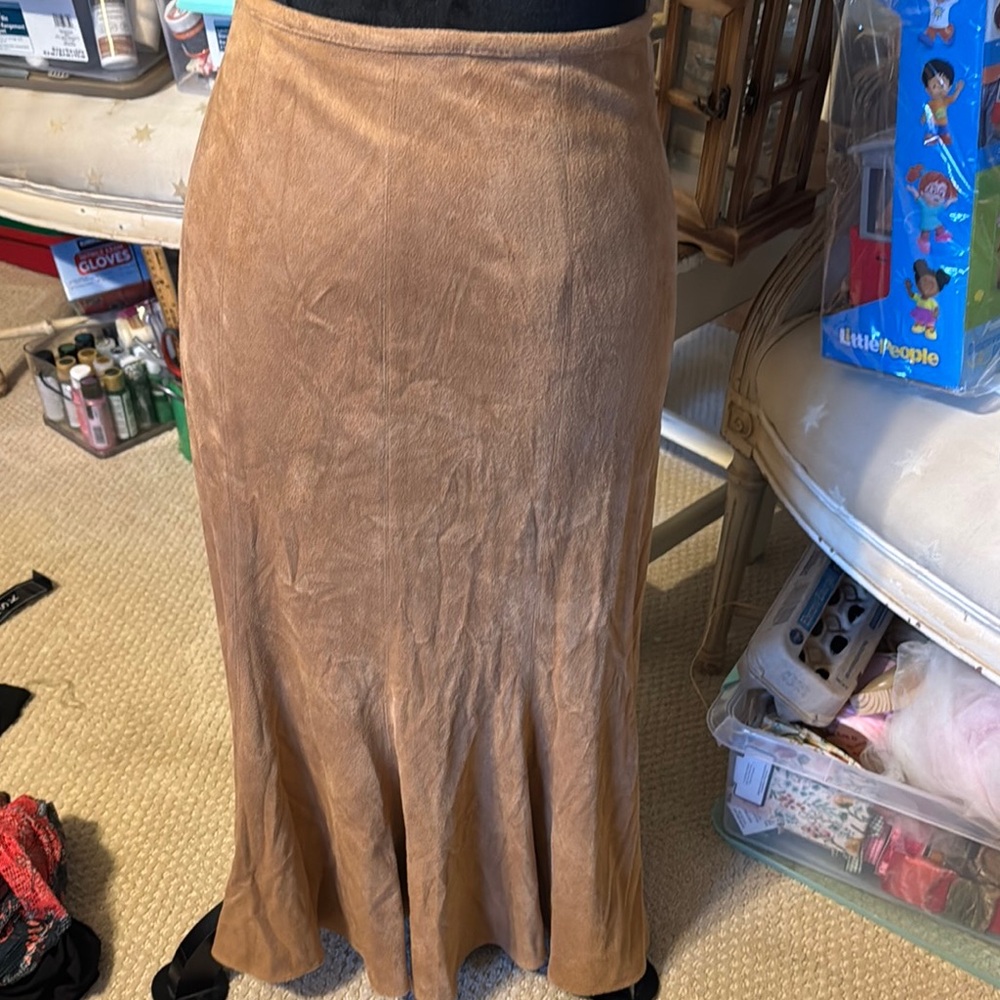 Tan Maxi Trumpet Skirt with Pleated Design